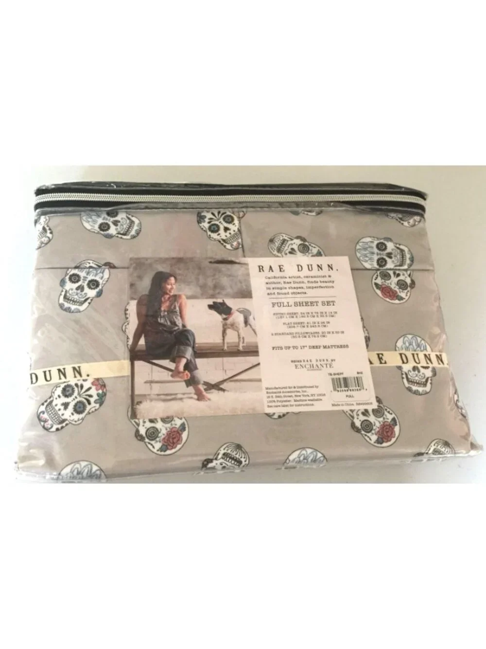 Rae Dunn Sugar Skull Full Size Sheet Set 100% Polyester Gray